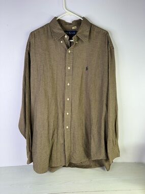 Ralph Lauren Shirt Blake Button Up brown and Plaid Long Sleeve Size XL